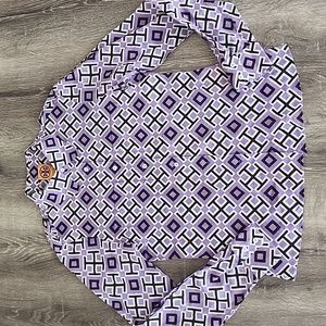 TORY BURCH TORY By Tre Button Down Collared Monogram Logo Print Dress Shirt SZ 4